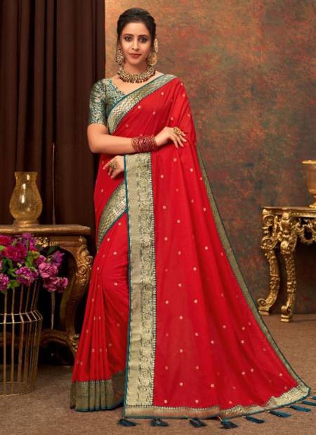 Red Colour KAVIRA DIVYANKA Designer Fancy Festive Wear Soft Silk Latest Saree Collection 4106